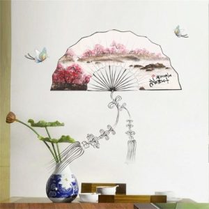 Sticker Eventail Paysage Fleuri