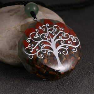 Collier Orgonite Chakras Arbre de vie argenté