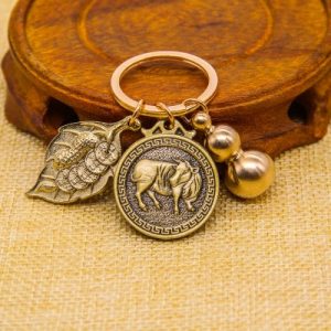 Porte Clés Zodiaque Boeuf, Amulette Richesse Continue