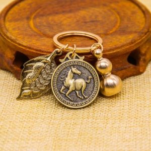 Porte Clés Zodiaque Cheval, Amulette Richesse Continue