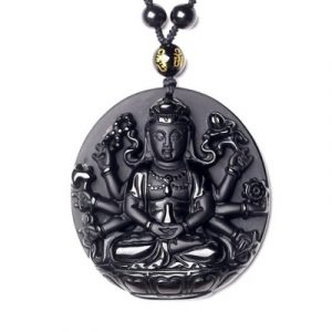 Suspension Chenrezig aux Milles Bras en Obsidienne noire
