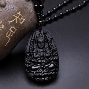 Suspension Guan Yin du Pardon en Obsidienne noire