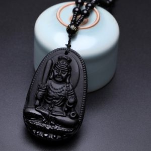 Suspension Déesse Guan Yin en Obsidienne noire
