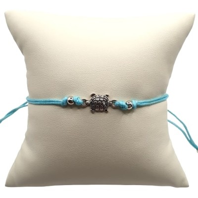 Bracelet bleu clair Tortue argentée