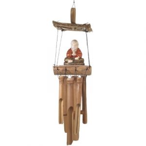 Carillon Bambou Bouddha de la Prière rouge et or