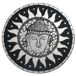 Miroir Mosaïque Bouddha argenté 40cm