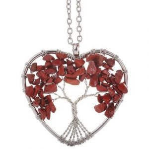 Collier Pendentif Arbre de Vie Coeur en Jaspe rouge