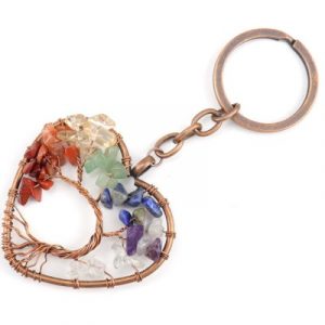 Porte Clés Arbre de Vie Coeur rosé des 7 Chakras