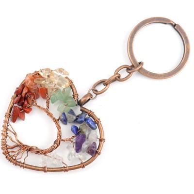 Porte Clés Arbre de Vie Coeur rosé des 7 Chakras
