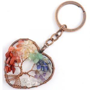 Porte Clés Arbre de Vie rosé des 7 Chakras