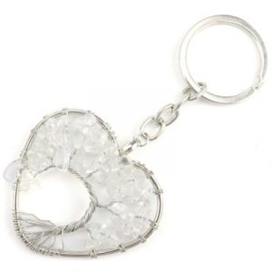 Porte Clés Arbre de Vie Coeur en Cristal de roche