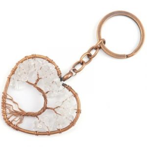 Porte Clés Arbre de Vie Coeur rosé en Cristal de roche