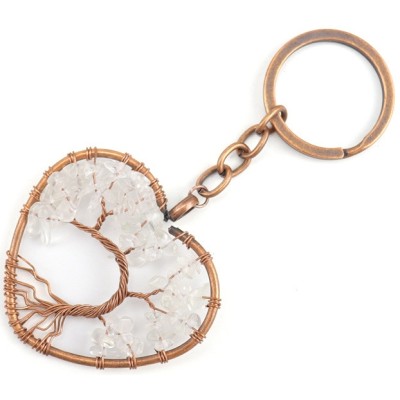 Porte Clés Arbre de Vie Coeur rosé en Cristal de roche