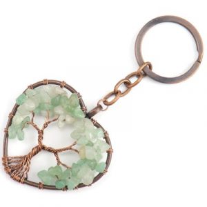 Porte Clés Arbre de Vie rosé en Aventurine verte