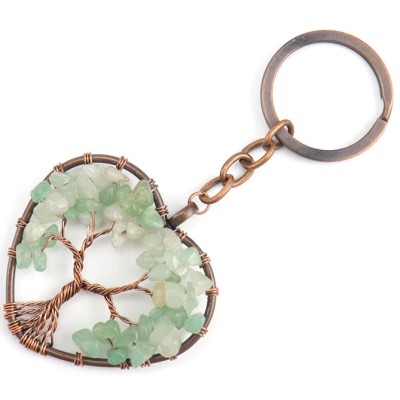 Porte Clés Arbre de Vie rosé en Aventurine verte