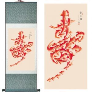 Kakemono Poissons Carpes Calligraphie