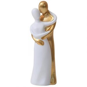 Statue Couple Amoureux Blanc et Doré 15cm