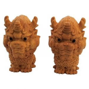 Statues Gardiens Chi Lin en bois