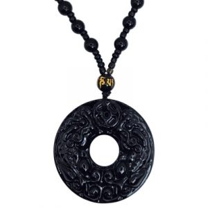 Suspension Double Pi Yao en Obsidienne noire
