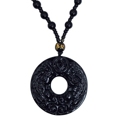 Suspension Double Pi Yao en Obsidienne noire