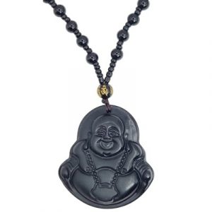 Suspension Bouddha Rieur Obsidienne noire