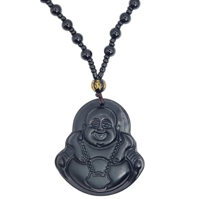Suspension Bouddha Rieur Obsidienne noire