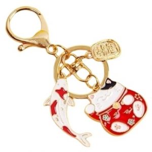 Porte Clés Poisson Carpe Maneki Neko rouge