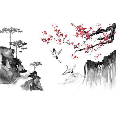 Sticker Grues et Fleurs de Cerisiers – Image 2