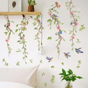 Sticker Arbres Fleuris Oiseaux