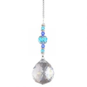 Suspension Cristal Facettes 30mm Sphère Lumière bleue