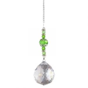 Suspension Cristal Facettes 30mm Sphère Lumière verte