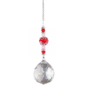 Suspension Cristal Facettes 30mm Sphère Lumière rouge