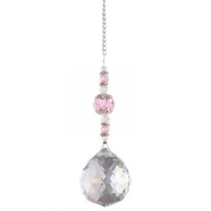 Suspension Cristal Facettes 30mm Sphère Lumière rose