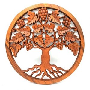 Panneau Décoratif Sculpté Arbre de Vie aux Raisins 40cm