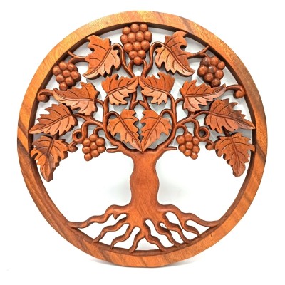 Panneau Décoratif Sculpté Arbre de Vie aux Raisins 40cm