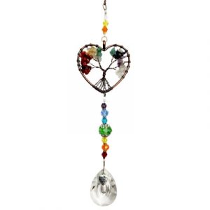 Suspension Coeurs des 7 Chakras, Cristaux à Facettes