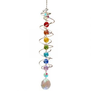 Suspension Spirale argentée Chakras, Cristal à Facettes 30mm