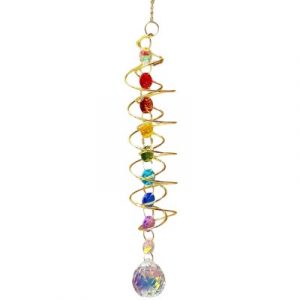 Suspension Spirale dorée Chakras, Cristal à Facettes 30mm