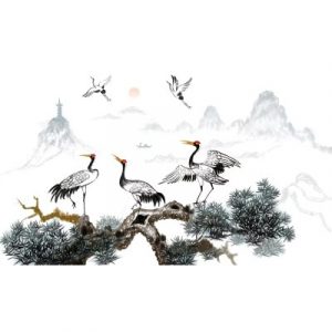 Sticker Paysage Grues Virevoltantes