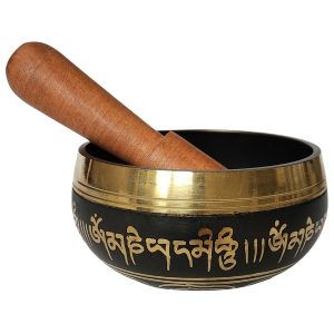 Bol chantant tibétain noir avec maillet en bois