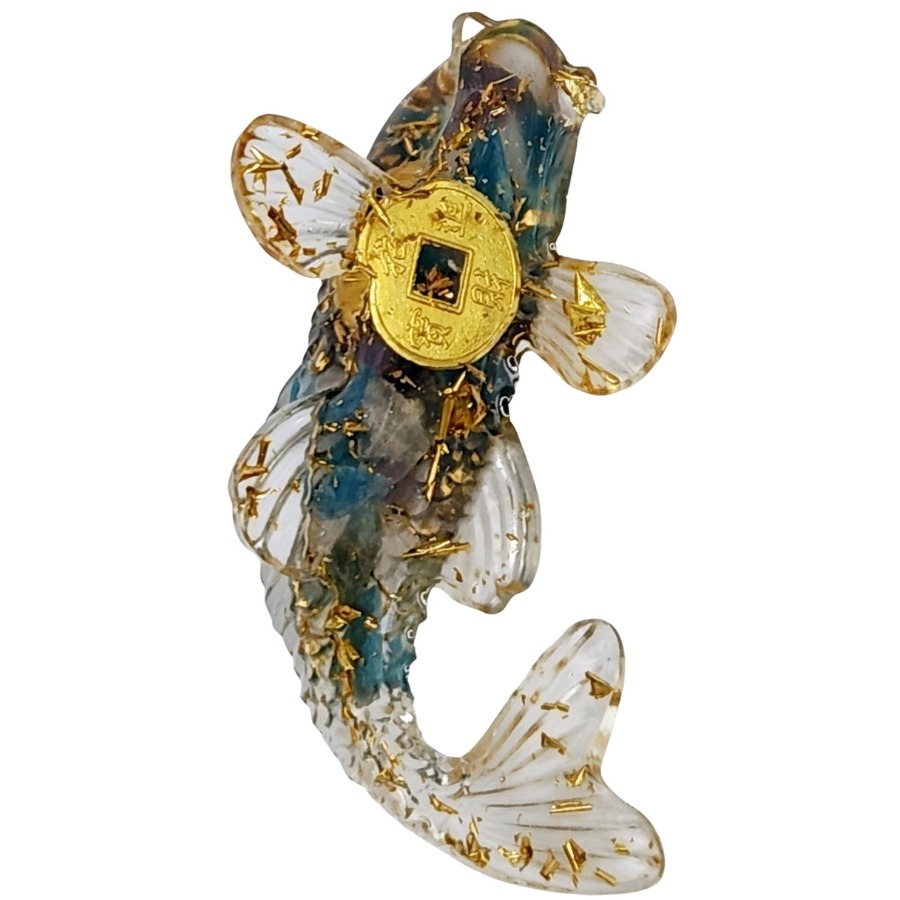 figurine carpe koi irisée feng shui vue arrière résine transparente