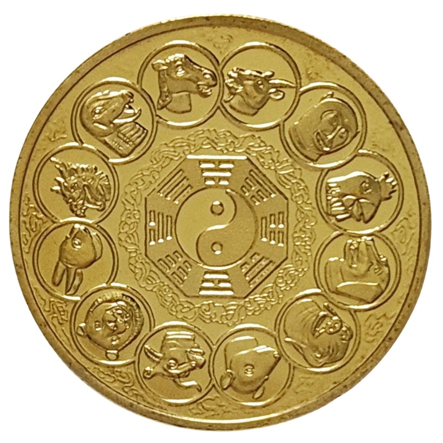 Amulette Dragon de Feu dorée Feng Shui verso zodiaque chinois