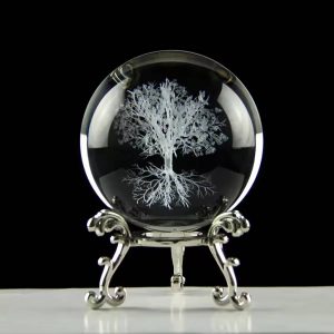 Boule de cristal Arbre de Vie 60 mm sur support métal argenté