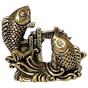 Statue Carpes du Dragon en cuivre Feng Shui, vue de face