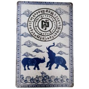 plaque décorative Remède Étoile 7 rhinocéros et éléphant bleus Feng Shui