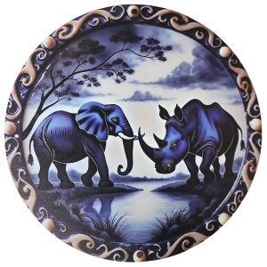 plaque décorative Rhinocéros Éléphant bleus Protecteur Feng Shui