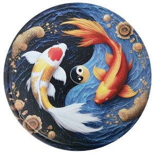 plaque décorative Carpes Koï Yin Yang Feng Shui