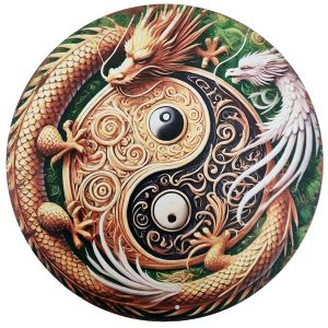 plaque décorative yin yang dragon phénix vue de face