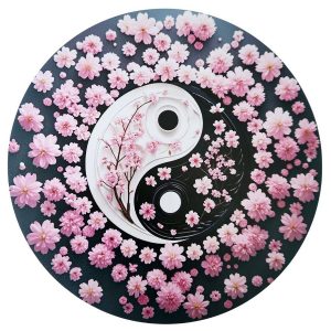 Plaque décorative Yin Yang fleurs de cerisier Feng Shui, vue de face