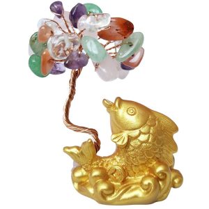 carpe koï dorée avec arbre en pierres naturelles assorties feng shui